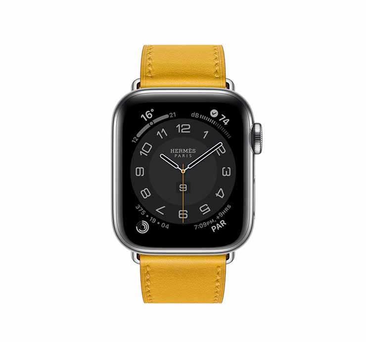 Apple Watch Hermes Series 6 44mm Ambre Swift Calfskin Simple Tour Strap. 