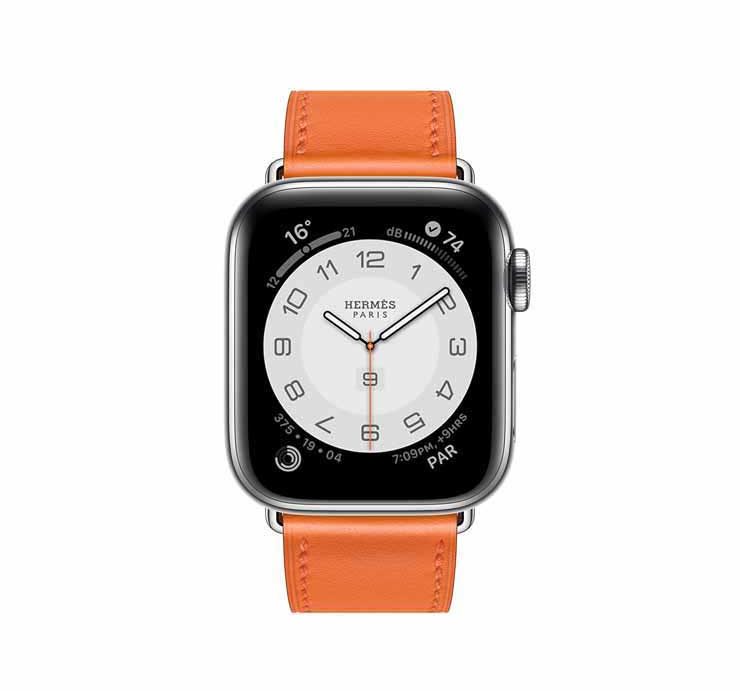 Apple Watch Hermes Series 6 44mm Orange Swift Calfskin Simple Tour Strap. 