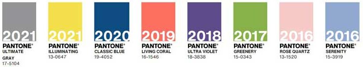 Pantone Colours 2016 - 2020