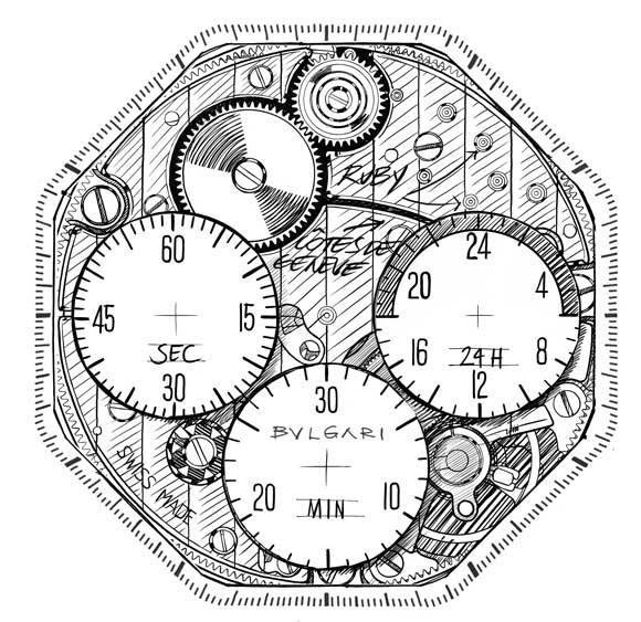 Skizze des Octo Finissimo Chronograph GMT Sketch